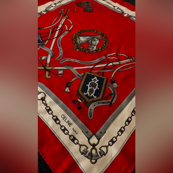 Celine Scarf. 100% Silk, Hand Rolled. Made in Italy. Equestrian Motif. - Picture 13 of 14